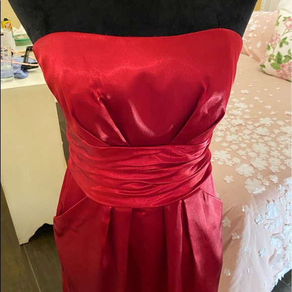 Red,strapless, satin size 5/6 dress by David’s Bridal. - Picture 5 of 9